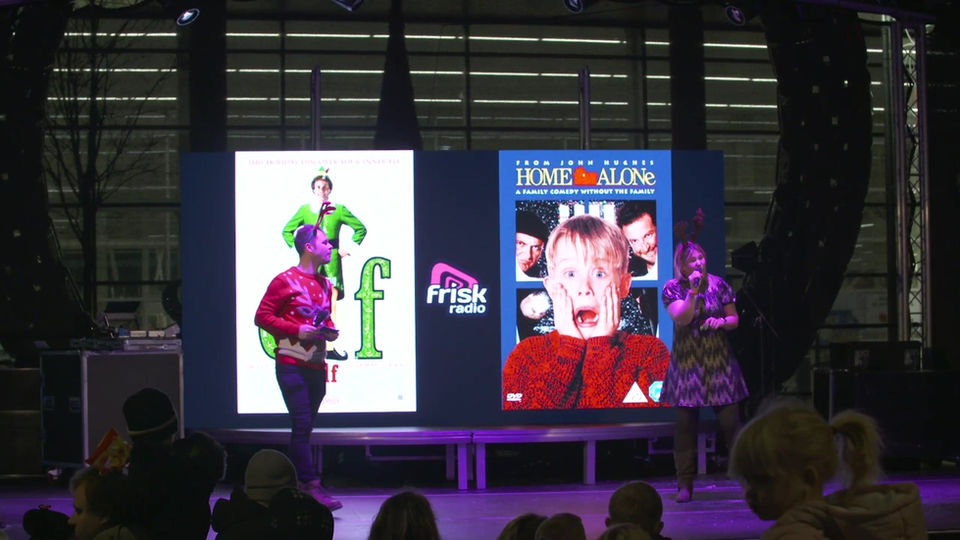 Andy and Steph on stage at Trinity Square for the 2023 Christmas Light Switch On